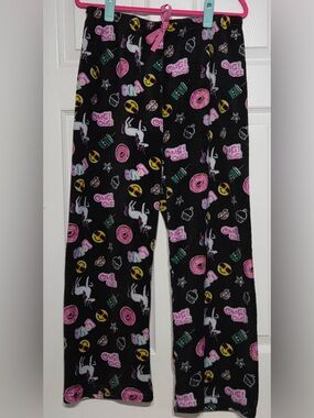Fuzzy Plush Fleece Unicorn & Donut Pajama Lounge Pants Black Pink